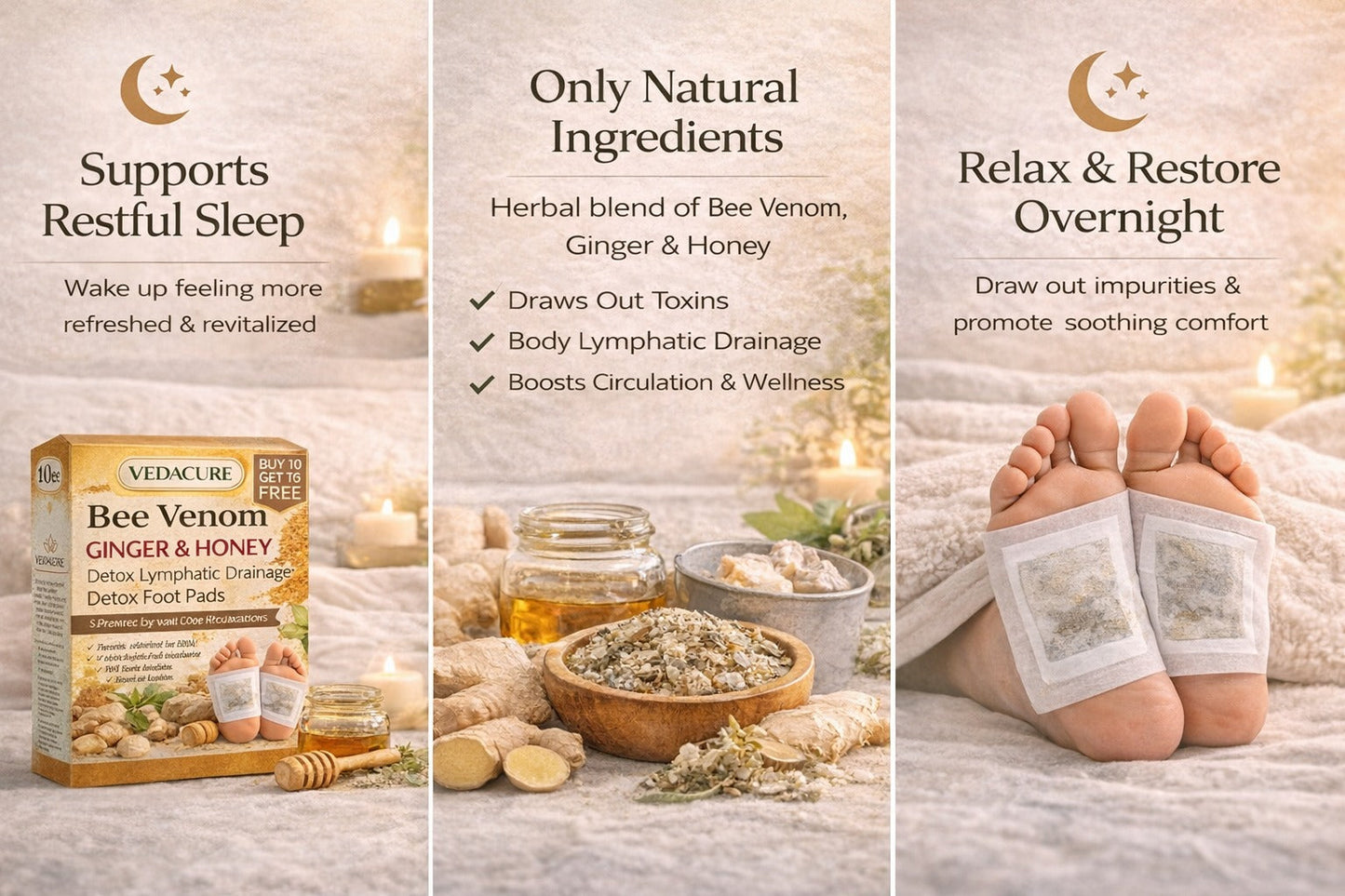 Vedacure Bee Venom Ginger & Honey Detox Pads ( BUY 10 GET 10 FREE / pack of 20)