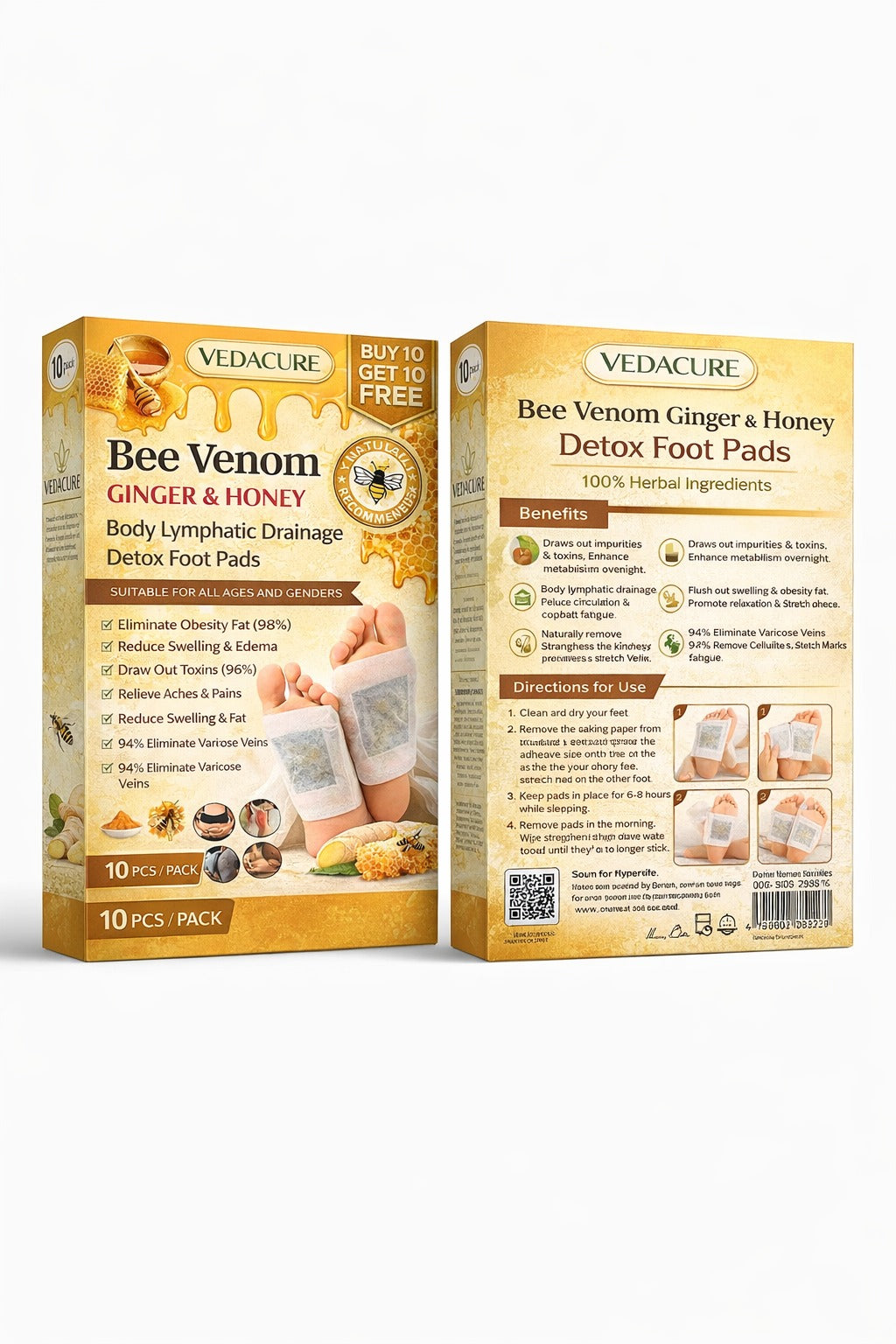 Vedacure Bee Venom Ginger & Honey Detox Pads ( BUY 10 GET 10 FREE / pack of 20)